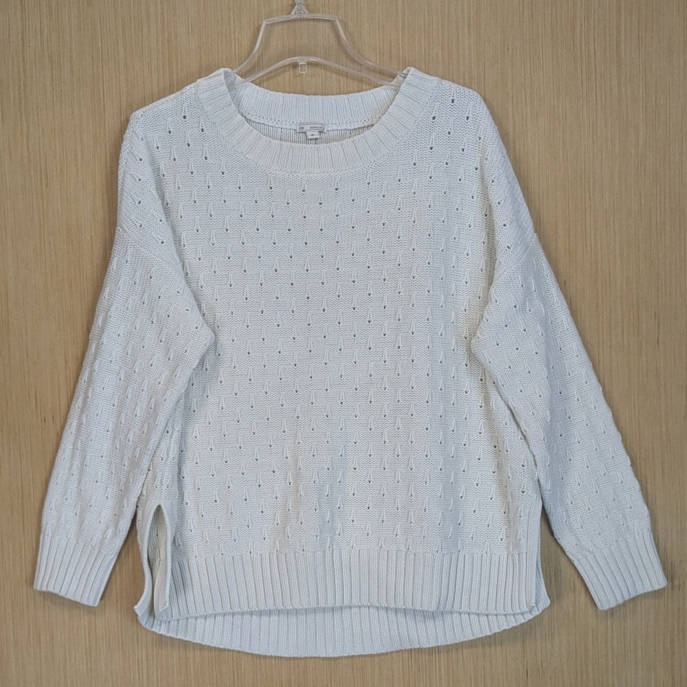 GAP White Textured Knit‎ Crew Neck Sweater Cabin Minamilist Soft Girl Women's XL